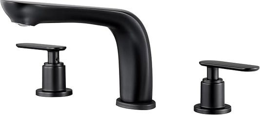 SITGES Classic Bathtub Faucet,2-Handle Matte Black Tub Filler,3-Hole Widespread Roman Tub Faucet,High Flow Deck Mount Bath Tub Faucet with Valve Included