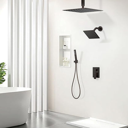 Shower Faucet Set, Ceiling Mount Shower System 12"+6" Dual Shower Head Set with 2 in 1 Handheld Spray Rain Shower Heads with Rough-in Valve and Shower Trim Kit, Oil Rubbed Bronze