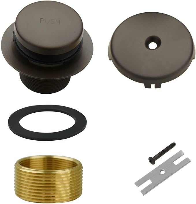 Bronze Bathtub Drain Tip-Toe Single Hole,Welsan Tub Drain Trim Set Conversion Kit Assembly, Coarse Thread Replacement Trim Kit with 1-Hole Overflow Faceplate Includes Adapter, Oil Rubber Bronze(ORB)