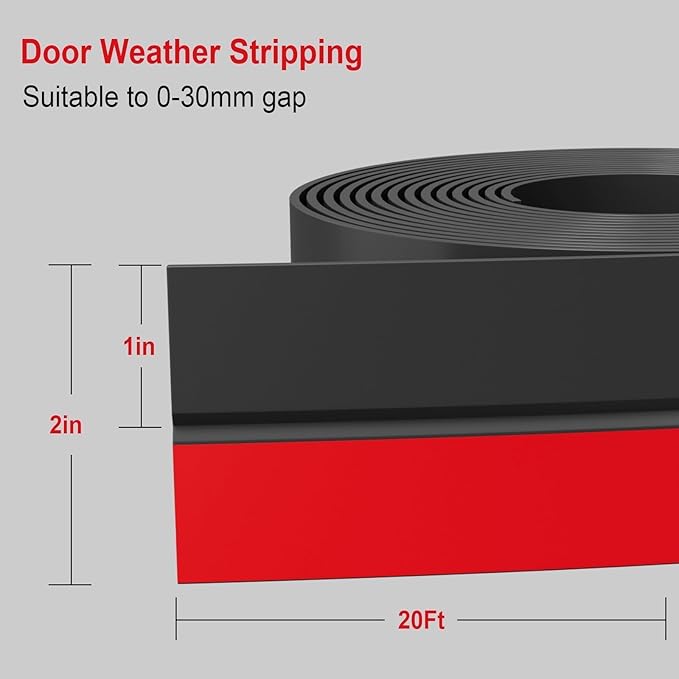 Door Seal Strip for Door Frame, 20ft Silicone Shower Glass Door Seal Strip, Door Gap Filler Bottom & Side Sealing Strip, 2 Inch Wide