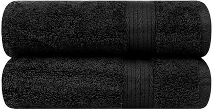 Ample Decor Hand Towels for Bathroom Set of 2, 18 X 28 Inch 600 GSM 100% Cotton, Absorbent- Black