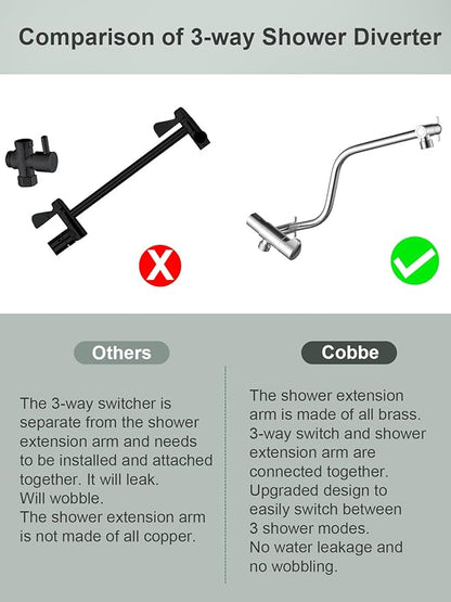 Cobbe 12 Inch All Metal Rain Shower Head, Dual Shower Heads with Handheld Spray Combo - Upgrade Extension Arm Height Adjustable - 9 Spray Filtered Shower Head, Black