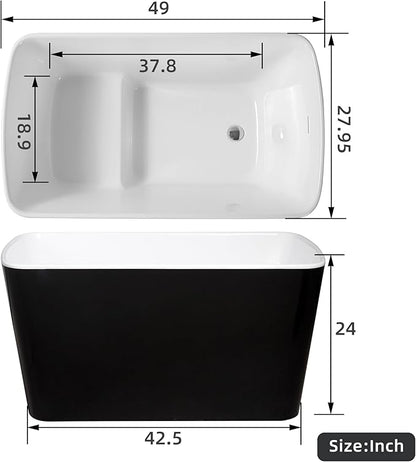Abruzzo 49"Acrylic Free Standing Tub,Janpanese Soaking Tub with Seat Desgin,Modern Soaking Bathtub with cUPC Certified(Glossy Black)