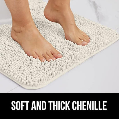 GORILLA GRIP Bath Rug Mat, Thick Soft Absorbent Chenille, Quick Dry Microfiber Mats, Rubber Backing Washable Shower Floor Rugs, Bathmat Runner, US Designed Bathroom Home Decor Accessories 24x17, Ivory