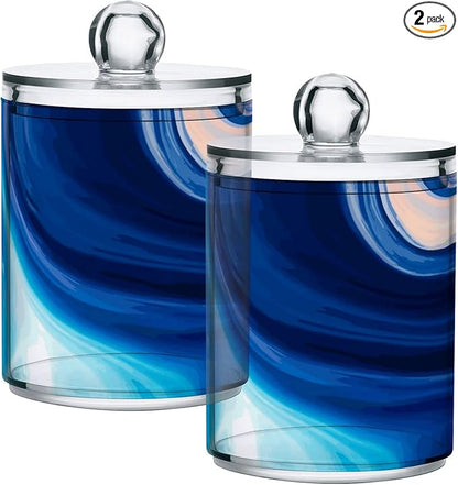 MNSRUU 2 Pack Qtip Holder Organizer Dispenser Marble Bathroom Storage Canister Cotton Ball Holder Bathroom Containers for Cotton Swabs/Pads/Floss