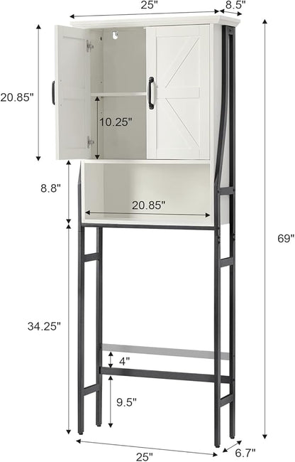 Over The Toilet Storage Cabinet, Over Toilet Bathroom Organizer, Above Toilet Storage Cabinet with Barn Doors Behind Toilet Bathroom Organizer (Cream White)