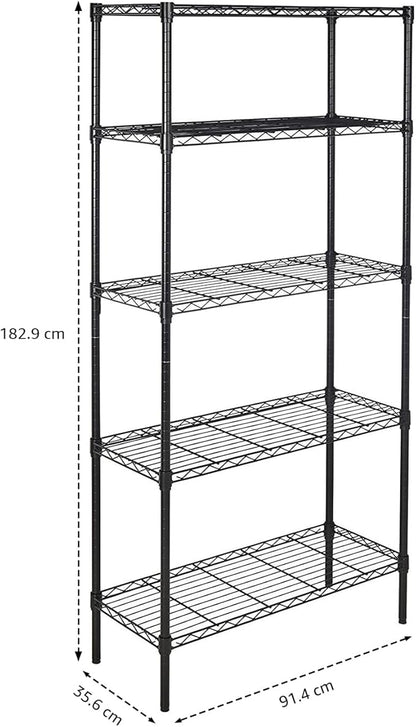 Amazon Basics 5-Shelf Adjustable Heavy Duty Steel Wire Rack Storage Shelving Organizer for Kitchen, Garage, 36" L x 14" W x 72" H, Black
