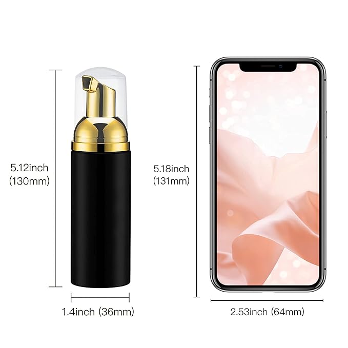 2oz Foam Pump Bottle (3PCS) Empty Travel Foaming Dispenser for Hand Soap, Lash Cleanser, Shampoo (60ml, Gold &Black