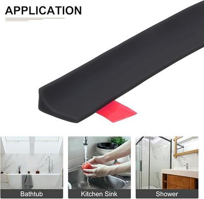 39"x0.8"x0.5" (LxWxH) Collapsible Shower Barrier Stopper - 1 Pack - Good for Bathroom Kitchen - L Shape Water Splash Guard Blocker - Black