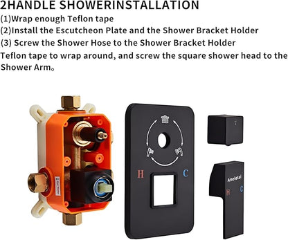 10" Matte Black Shower Faucet Set – Square Rainfall Showerhead + Handheld & Waterfall Spout, Wall-Mounted, Anti‑Clog Silicone – Modern Bathroom Hardware
