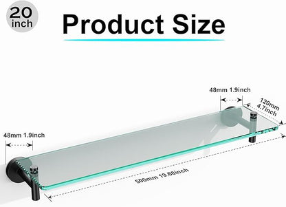 Glass Shelves for Bathroom,20-Inch Matte Black Floating Bathroom Shelf Stainless Steel Tempered Glass Shelf Modern Shelves Wall Mounted