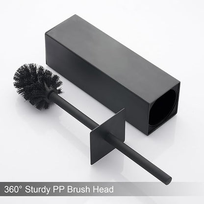Matte Black Square Stainless Steel Toilet Brush with Holder, 304 Modern Toilet Brush Set – Rust Resistant, Long Handle, Replacement Heads, Floor Standing Bathroom Toilet Cleaning Brush