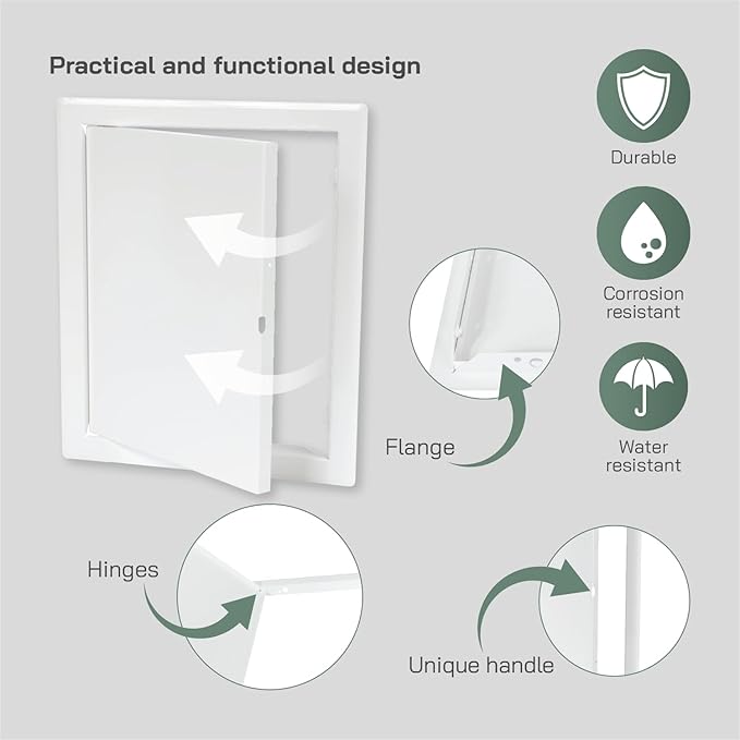 Vent Systems 8'' x 10'' Inch White Metal Access Panel - Easy Access Doors - Access Panel for Drywall, Wall, Electrical and Plumbing Service Door