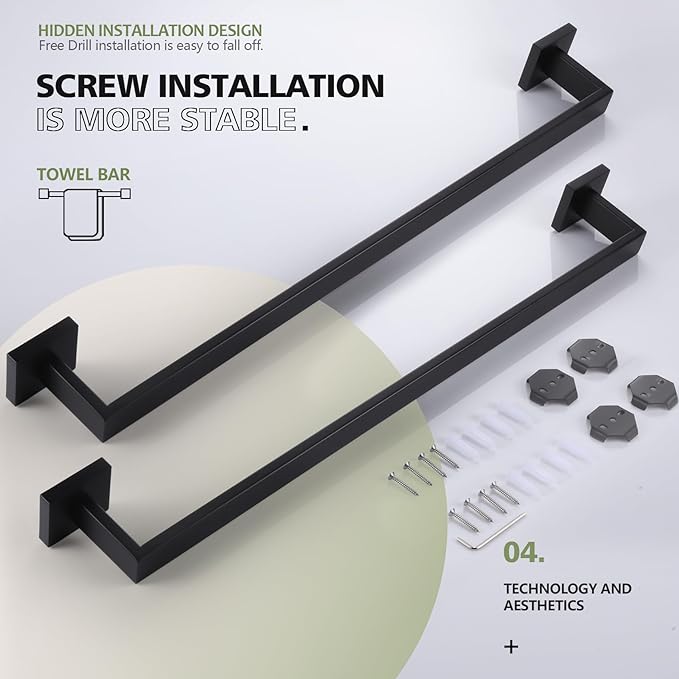 KOKOSIRI 20-Inch Single Towel Bar, Bathroom Kitchen Towel Holder, Wall Mounted SUS304 Stainless Steel Towel Rack 2 Pack, Matte Black, B4003BK-L20-P2