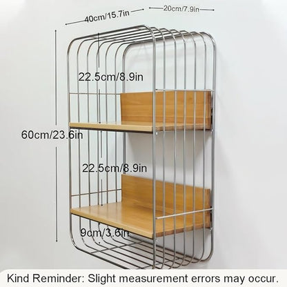 Multifunction Floating Wall Shelves, Multi-Layer Spice Rack Wall Mount, Minimalist Bathroom Shelves, Square Metal Book Shelf for Bathroom, Bedroom, Office