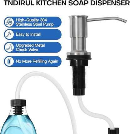 Soap Dispenser for Kitchen Sink, Brushed Nickel Built in Soap Dispensers, Stainless Steel Sink Soap Dispenser or Lotion Dispenser Pump with 47" Extension Tube Kit