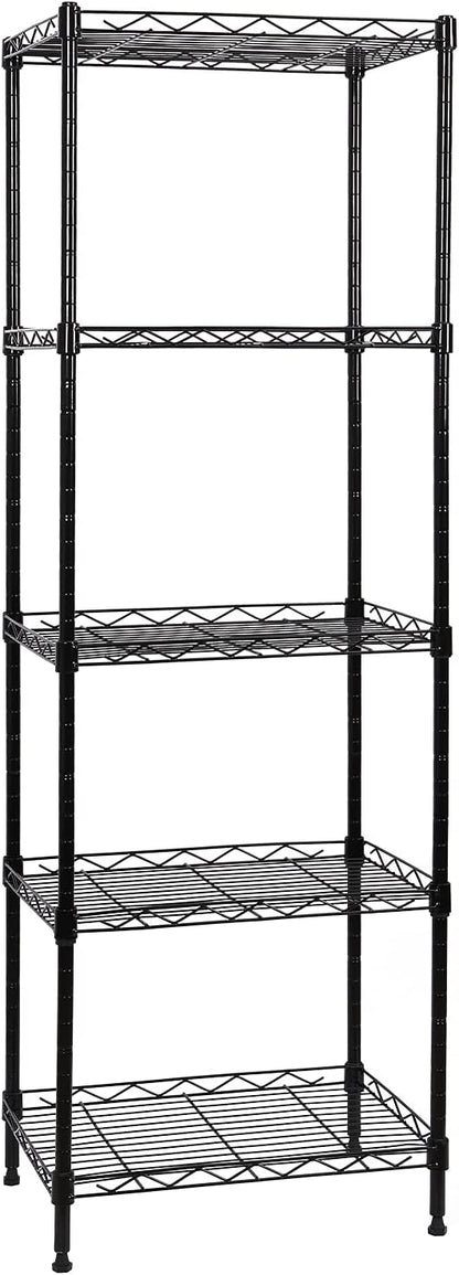 5-Tier Wire Shelving Adjustable Shelves Unit Metal Storage Rack for Laundry Bathroom Kitchen Pantry Closet Organization (Black, 16.6" L x 11.4" W x 49.1" H)