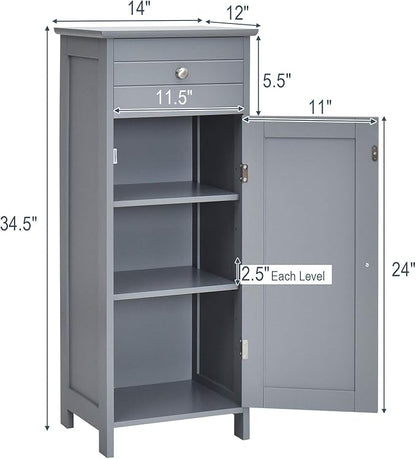 DORTALA Bathroom Floor Cabinet, Free-Standing Wooden Floor Storage Cabinet w/Large Drawer & 2 Adjustable Shelves, Morden Side Storage Bathroom Organizer Cabinet for Living Room, Grey