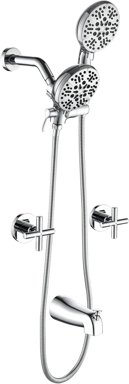 2 Handles Shower Faucet Set with Tub Spout Bathtub Shower Faucet Combo Set Shower System Complete Tub and Shower Trim Kit Chrome Polished Wall Mounted Shower Fixtures