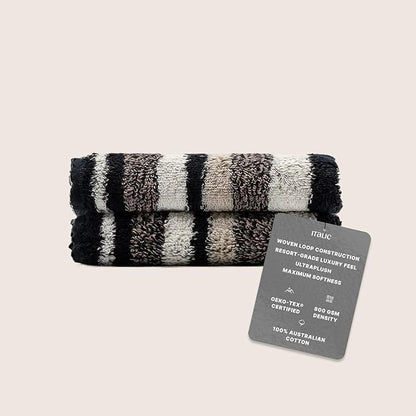 Italic Ultraplush 100% Australian Cotton Washcloths - Set of 2 Luxury Plush Face Wash Cloths, Soft and Absorbent 800 GSM for Bathroom, Spa, Gym, Face and Body (Stripe Multi Color)