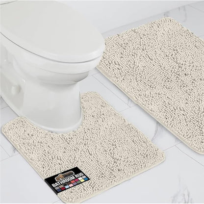 GORILLA GRIP Bathroom Rug Sets, Soft Chenille 2 Piece Area Rugs Set, Toilet Base Mat and 30x20 Carpet, Absorbent Microfiber Washable Mats Dry Quickly, Home Décor and Bath Room Accessories, Ivory