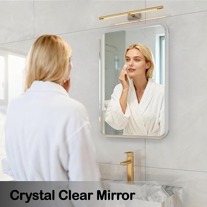 Rectangle Medicine Cabinet with Beveled Edge Mirror, No-Assembly Bathroom Wall Cabinet with Mirror, Adjustable Shelves, Tissue Slot, Recessed or Surface Mount (36" H x 24" W)
