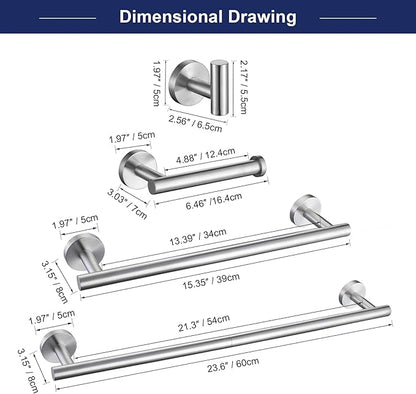 Bathroom Hardware Accessories Set Brushed Nickel Towel Bar Sets Include Double Towel Bars (23.6" and 15.35") Toilet Paper Holder Double Towel Hooks, 5 Pieces Stainless Steel Wall Mounted