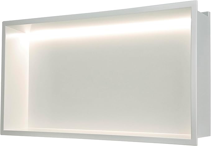 24"x12" Lighted Shower Niche ，Stainless Steel Waterproof Shower Storage with Lighting ，No Tile Needed ，Matte White （ 24 x 12 in）