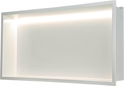 24"x12" Lighted Shower Niche ，Stainless Steel Waterproof Shower Storage with Lighting ，No Tile Needed ，Matte White （ 24 x 12 in）