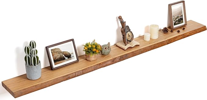 Floating Shelves for Wall Decor, Rustic Solid Elm Wood Live Edge Floating Shelves Wall Mounted, Wall Shelves with Invisible Bracket for Living Room Bathroom Bedroom Kitchen, 72 Inch, Natural