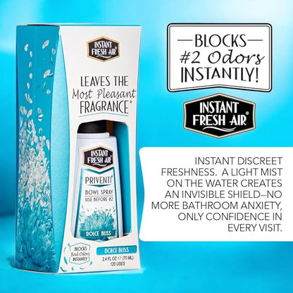Signature PRIVENTI Toilet Spray, Dolce Bliss Scent Bathroom Spray with Noxban Technology Odor Elimination, Travel Size, Long-Lasting Freshness for Home, Travel or Work, 2.4 Oz. - INSTANT FRESH AIR