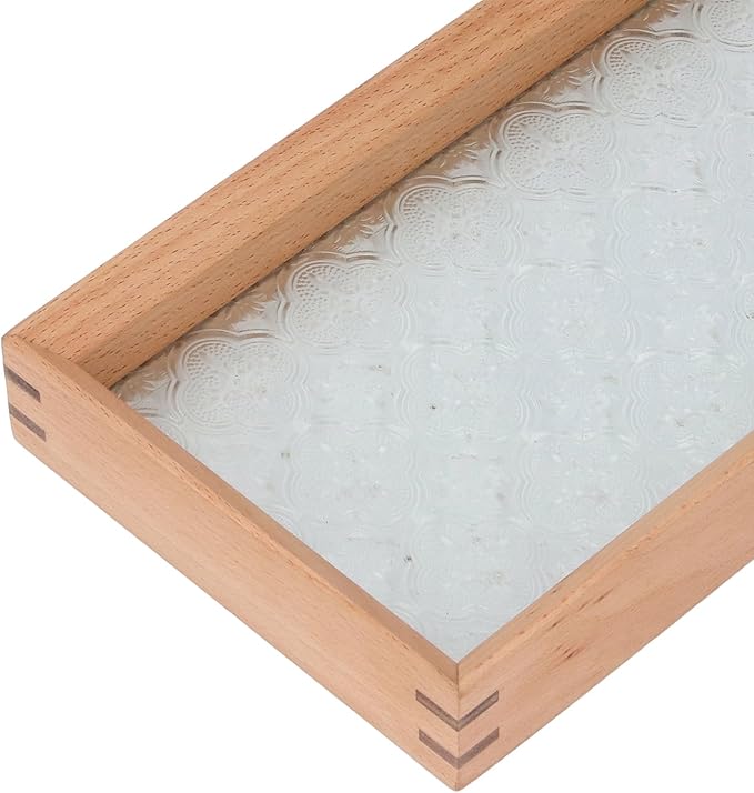 Zunate Beech Wood Bathtub Tray with Floral Embossment, Rustic Tub Caddy Holder for Wine Glass, Book,Candles, Bathroom Storage Organizer for Relaxing Bath