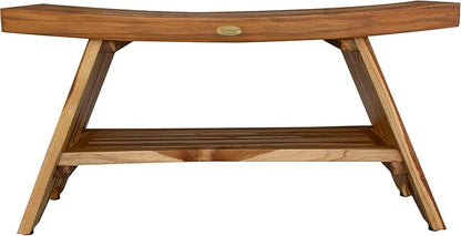 EcoDecors 35 Inch Serenity Teak Shower Bench – Waterproof Bathroom Seat with Large Storage Shelf For Adults & Seniors | Spa-Style Teak Wood Stool with Non-Slip Feet, Elegant Finish, 300 Pound Capacity