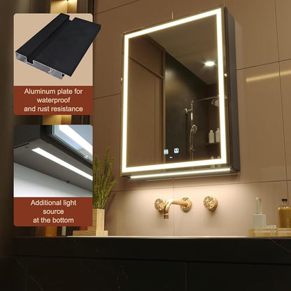 KWW LED Lighted Bathroom Medicine Cabinet with Sockets & USBs, Defogger, Dimmable, 3 Color Light Makeup Mirror, Easy to Install, Wall Mounted Cabinet (Left hinge-20 * 28)