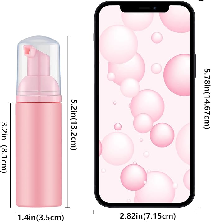 2 Oz Empty Foam Pump Bottle (12PCS) Travel Foaming Soap Dispenser for Hand Soap, Lash Shampoo Cleanser (Pink)
