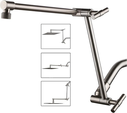 Brushed Nickel Shower Arm Extension - 13'' Adjustable Height & Range, Locking Nuts, Universal Connector for Rain & Handheld Shower Heads