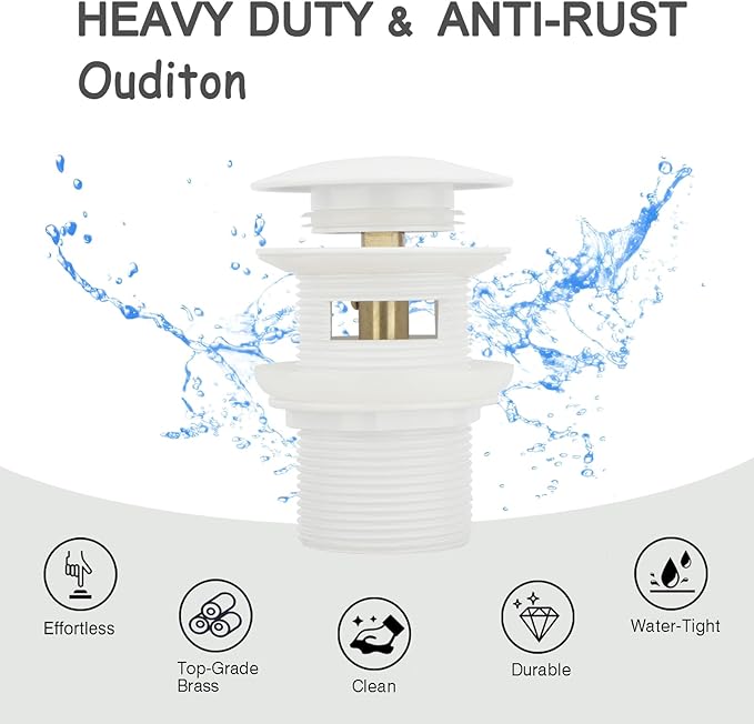 Tub Stopper Bathtub Drain, Brass Pop-up Freestanding Bathtub Drain Stopper, Fits Most Freestanding Tub Rough- in Kits (White)