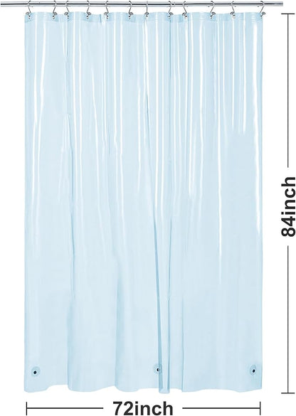 Barossa Design Extra Long Clear Blue Shower Curtain Liner with 3 Magnets - 72" x 84" XL, Waterproof PEVA Lightweight Shower Liner for Bathroom, PVC Free, Metal Grommets - Clear Blue, 72x84