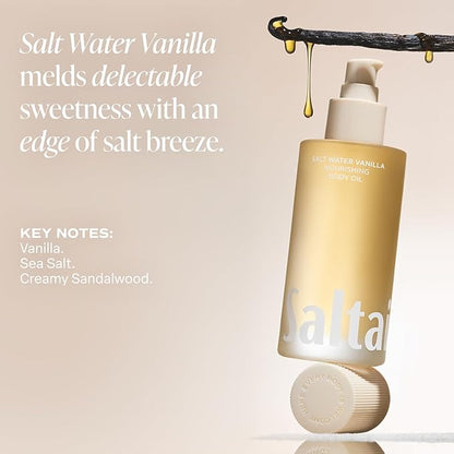 Saltair Body Oil - Luxurious Salt Water Vanilla After Shower and Bath Oil for Women and Men. Botanical, Non-Greasy, Well-Absorbing Moisturizer for Hydrating Dry Skin – 4oz Pump Bottle