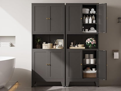 Metal Storage Cabinet, 69" Tall Bathroom Cabinets with 4 Doors & 3 Adjustable Shelves Large Cupboard, Black Metal Pantry Cabinets for Kitchen, Home Office, Garage, Warehouse