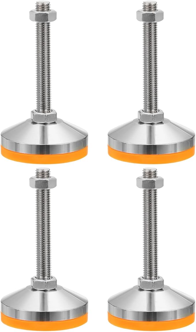 PATIKIL Furniture Leveling Feet 2.4" Dia Base M12 Thread, 4 Pcs Carbon Steel Adjustable Threaded Furniture Levelers Screw on Leg Leveler with Pads for Desk Chair Cabinet,Yellow