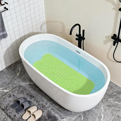 Anti-Slip Bathtub Shower mat, 39.3×15.7 inch（Approximately 100 × 40cm） Soft Oversized Machine Washable Non-Slip Bathtub mat with Drainage Holes, Bathroom Floor Suction Cup.（1-Opaque Pea Green）