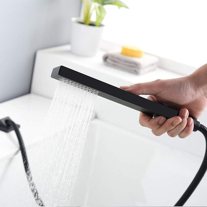 Waterfall Roman Tub Faucet Matte Black Deck Mount Bath Tub Filler with Hand Shower,High Flow,SUMERAIN