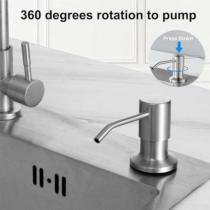 Soap Dispenser for Kitchen Sink,Stainless Steel Built in Soap Dispenser Countertop Pump Head,Dish Soap Hand Lotion Dispenser with Refillable 13.5OZ Bottle