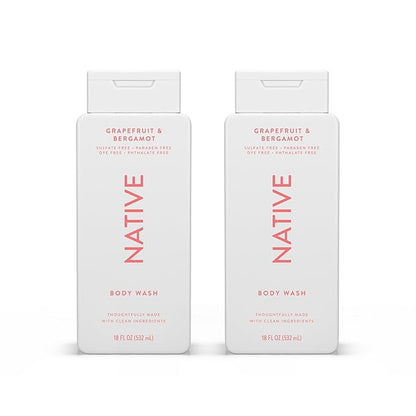 Native Body Wash Contains Naturally Derived Ingredients | For Women & Men, Sulfate, Paraben, & Dye Free Leaving Skin Soft and Hydrating | Grapefruit & Bergamot 18 oz - 2 Pk