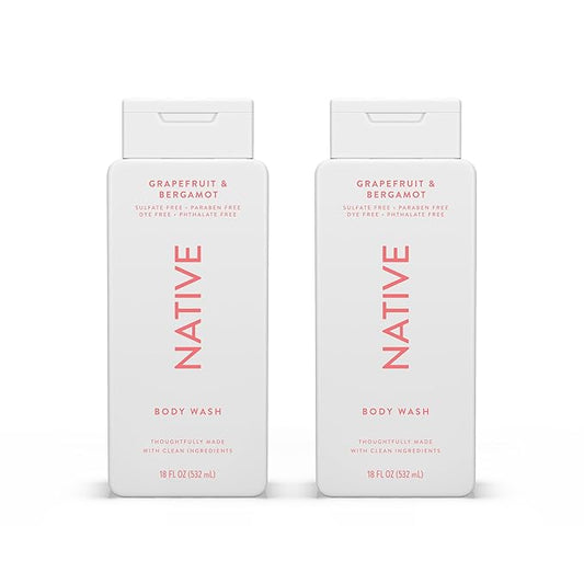 Native Body Wash Contains Naturally Derived Ingredients | For Women & Men, Sulfate, Paraben, & Dye Free Leaving Skin Soft and Hydrating | Grapefruit & Bergamot 18 oz - 2 Pk