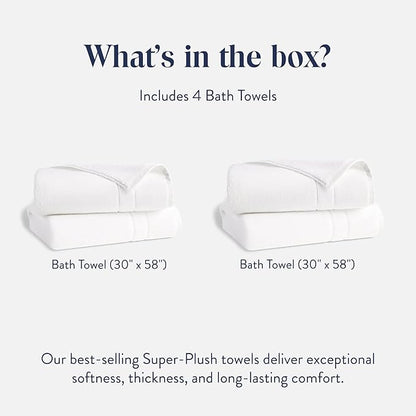 Brooklinen Super-Plush Turkish Cotton Bath Towels - Set of 4 - Cotton, 820 GSM, Highly Absorbent, Machine Washable, Perfect for Home & Bathroom (30" x 58", Solid White)