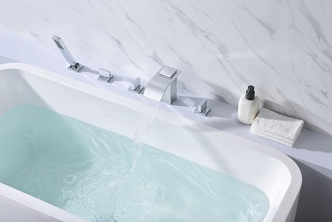 SUMERAIN Waterfall Roman Tub Faucet with Handheld Sprayer, Deck Mount Bathtub Faucet Chrome Finish