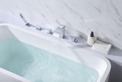 SUMERAIN Waterfall Roman Tub Faucet with Handheld Sprayer, Deck Mount Bathtub Faucet Chrome Finish