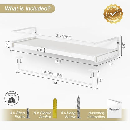 Forbena Bathroom Shelves for Wall Set of 2, White Nursery Floating Book Shelves for Kids Room, Small Wall Mount Bookshelf and Toy Storage Organizer for Baby Toddlers Teens Boys Girls Bedroom